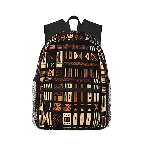 Sac à dos africain avec motifs de boue tribaux noirs et poches multiples sac léger mixte