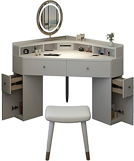 Set da toeletta angolare - Toeletta - Scrivania Trucco con luci a LED Specchio e 2 cassetti per Donne e Ragazze, armadietto da toeletta Moderno per Camera da Letto e Bagno