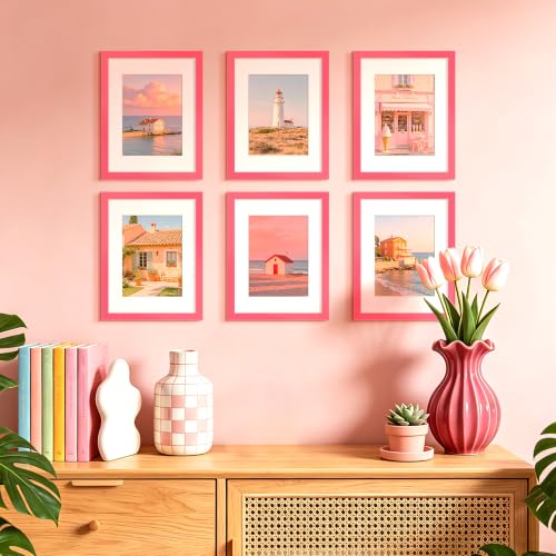 Image of upsimples 8.5 By 11 Picture Frame, Display Pictures 6x8 with Mat or 8.5 x 11 Without, Wall Hanging Photo Frames, Hot Pink, 1 Pack