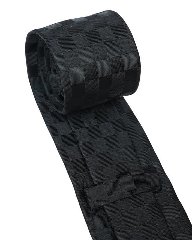 Image of Axlon Tie for Men - Micro Silk Neck Ties Set with Cufflinks Flower Pin, Pocket Square & Black Gift Box, Combo Necktie Sets for Office Wear, Formal Suits & Weddings (0, Checkpn)