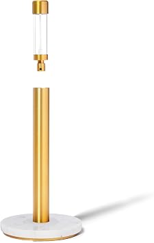 Curio Home Goods Obscura Paper Towel Holder plus Spray Bottle, Stainless Steel and Marble, Gold/White