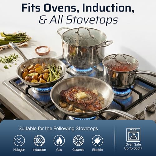 Image of Gotham Steel 10 Pcs Tri Ply Stainless Steel Cookware Set, Pots and Pans Set with Induction Bottom, Made Without PTFE PFOA PFOS, Metal Utensil Safe, Oven and Dishwasher Safe