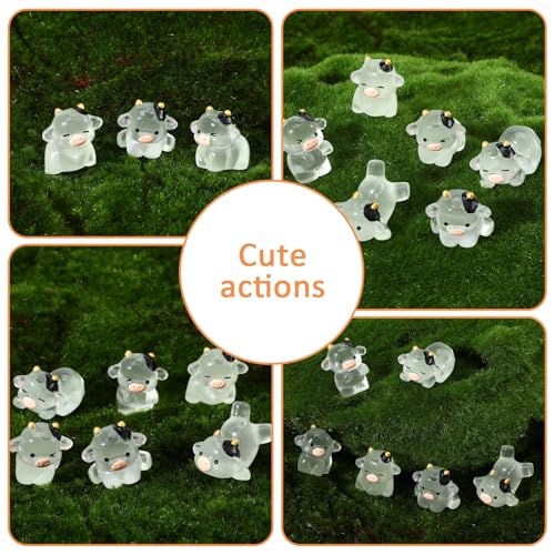 MBAIYO 6PCS Luminous Cow Car Dashboard Decor, Cute Dairy Resin Cows Dashboard Ornaments Dairy Cattle Car Decorations Kit Mini Resin Cow Figurines Night Glow Interior Accessories for Vehicle Home