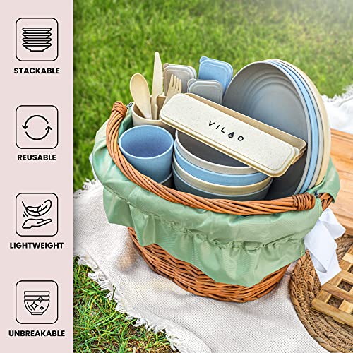 Normani Outdoor Camping Geschirrset - Edelstahl Besteck, Teller & Tasse Mit Karabiner