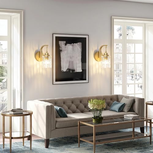Image of Gold Bathroom Wall Sconce Light,1-Light Vintage Brass Sconces | Clear Glass Shade, Hardwired, E26 Base, Easy to Install, Wall Mount Lighting for Mirror Bedroom Hallway Kitchen