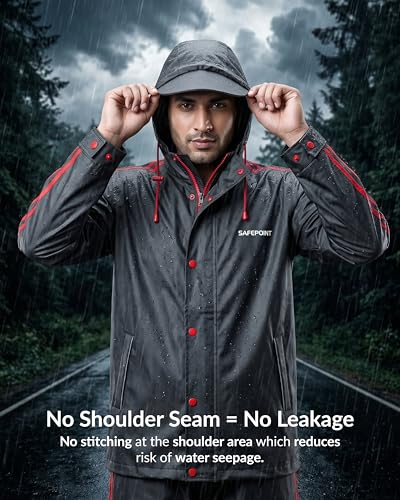 Image of Destinio Rain Coat for Men Waterproof with Hood, Thick Polyester, Leak Proof, Premium Zipper, Raincoat for Bike Riding, Double Layer Rain Suit for Riders, Rainwear Set