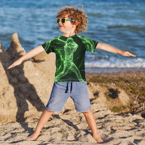 Boys Short Sleeve T-Shirts Doodle Baseball Neon Green Rashguard Kids Swim Shirts Sun UPF 50+4