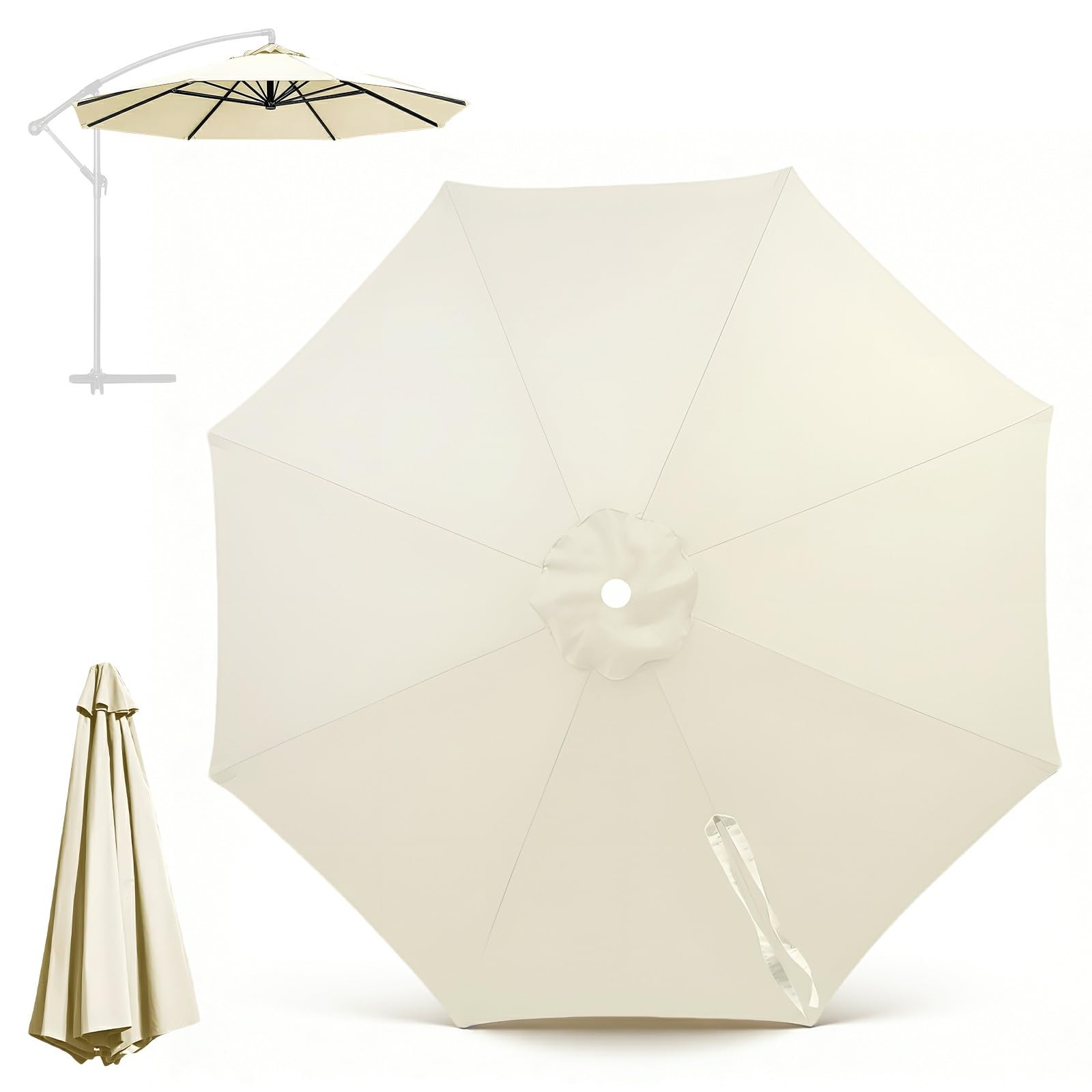 BORDRISE Replacement Parasol Canopy, Replacement Parasol Fabric Cover Garden Umbrella Cover, Anti-Ultraviolet Patio Umbrella Cloth Sun Canopy for Garden Patio Beach Umbrella (Beige, 3 m/8 Ribs) — image 1