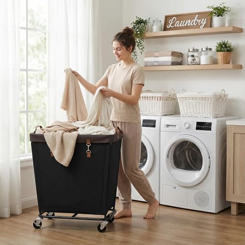 Image of StorageWorks Laundry Basket with Wheels for Clothes, 210L Black Hamper Cart