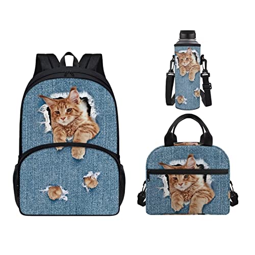 Sac à dos Funny Cats avec sac à livres et boîte à déjeuner enfants