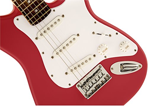 Fender Squier 3/4 Size Kids Mini Strat Electric Guitar - Red Bundle with Tuner, Strap, Picks, Fender Play Online Lessons, and Austin Bazaar Instructional DVD