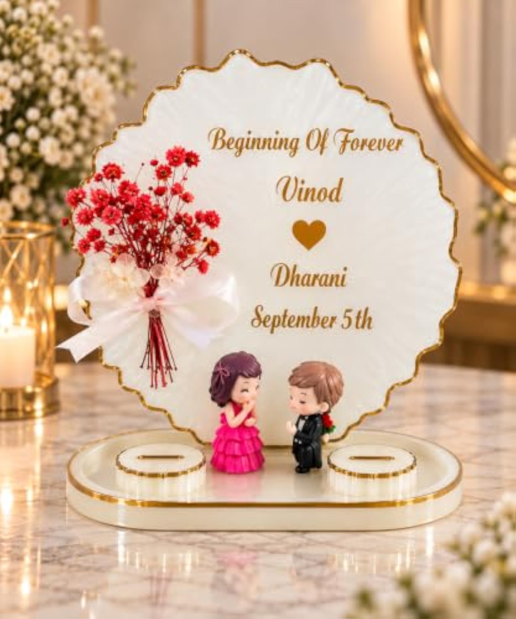 Customised Resin Engagement Ring Platter, Proposing Style Miniature Couple