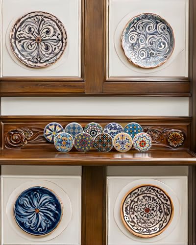Image of Craft Trade Knobs for Cabinets and Drawers Assorted Blue Mandala Vintage Ceramic Door Knob Kitchen Furniture Pull Handles Cupboard for Wardrobe Home Interior Decor - Pack of 10