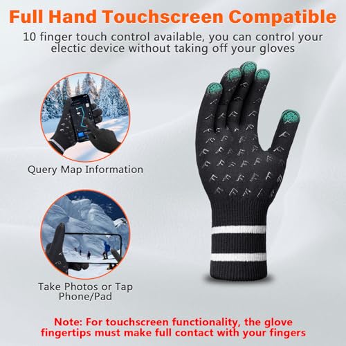 Fullsheild Waterproof Knit Gloves for Men Women Merino Wool Fishing Gloves Touchscreen Water Proof Mittens for Hiking, Running, Hunting, Work Black L - Thumbnail 4