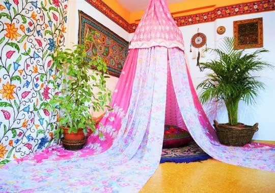 Miniatura 3 de Toldo de cama bohemio, dosel de sari  Cortinas de cama - Cama Montessori - Espacio de meditación  Dormitorio bohemio