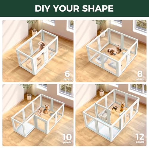 Image of FXW AuraSpace Acrylic Indoor Dog Playpen for Puppies and Small Dogs, 24 Inch, 8 Panels, White