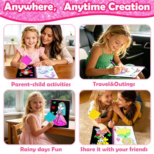 Image of FUNNYB&G Foil Art Craft Kit for Girls 4-10 Years Old: Mess-Free & No-Glue, Create 16 Sparkly Princess Unicorn Pictures - Perfect Travel Toy & Birthday Gift for Kids (Princess)