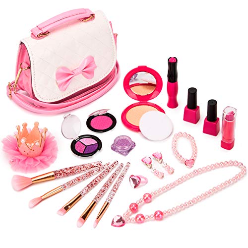 Pretend Makeup Kit for Girls, 21 Piece Play Makeup Set with Princess Purse, Fake Make Up Kit for Kid Toddler Little Girl Toys Age 3 4 5 6