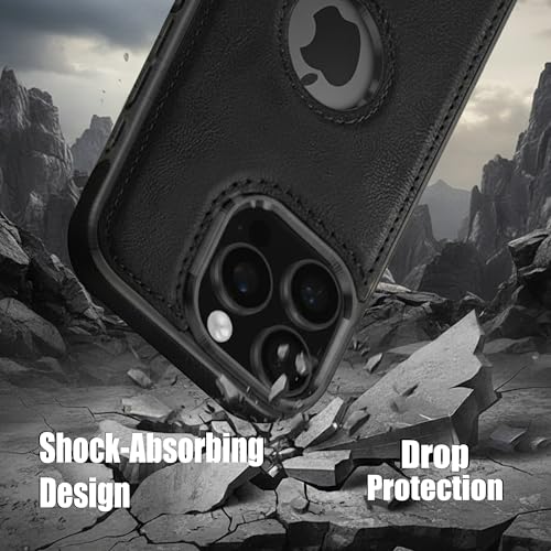 Image of Leather Case for Apple iPhone 13 Pro Max Premium Protective Stylish Slim Cover with Shockproof Raised Edges Black