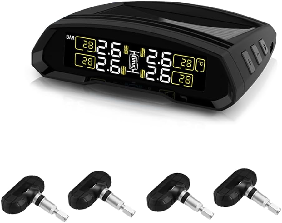 T802 Tire Monitor System Pressure Temperature Wireless TPMS RF Sensors Internal/External Real-time Monitoring Freescale Chipset Solar Power/Mini USB (Upgraded Inner Sensor/Battery Replaceable)
