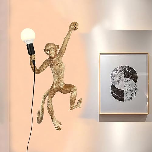 Miniatura 8 de 3DModern - Lámpara de pared con forma de mono de resina, lámpara de animales, lámpara de pared industrial retro Edison para sala de estar,
