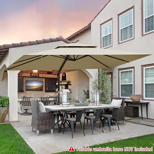 9x12FT Beige Cantilever Outdoor Patio Umbrella with Base, Large Rectangular Offset Design, Double Top Heavy Duty Aluminum Frame & 360° Rotation for Pool Garden Deck Backyard - Image 3