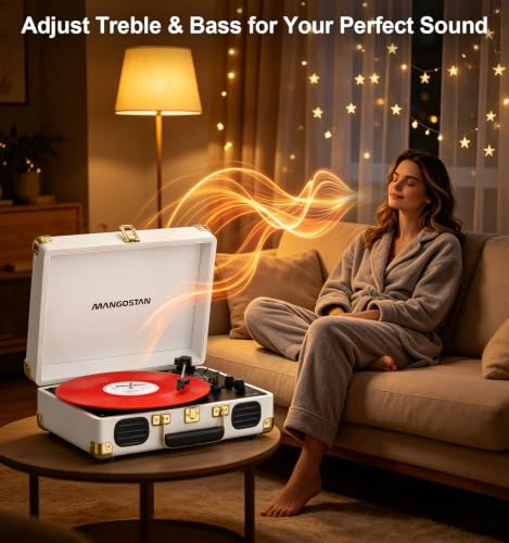 Image of 3-Speed Bluetooth Record Player,Portable Suitcase Turntable,White