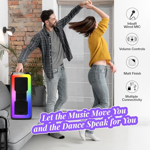 Image of GIZMORE MS530 Play 30W with Karaoke Wired Mic BT Speaker|6HOUR Play Time|Loud & Clear Stereo Sound|Vivid RGB Lights|BT /USB /SD Card Playback, Portable & Type C Fast Charging (Black)
