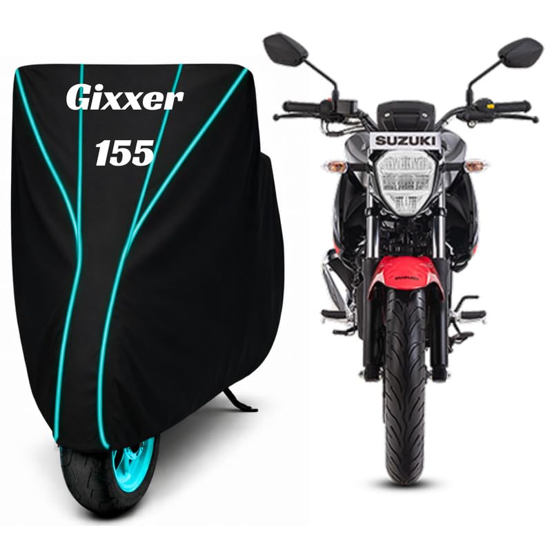 Image of Premium Bike Cover for Suzuki Gixxer 155, Water Resistant, Dustproof, UV Protected, Scratchproof Motorcycle Cover for Outdoor Use, All Weather Protection (Black & Aqua Piping)
