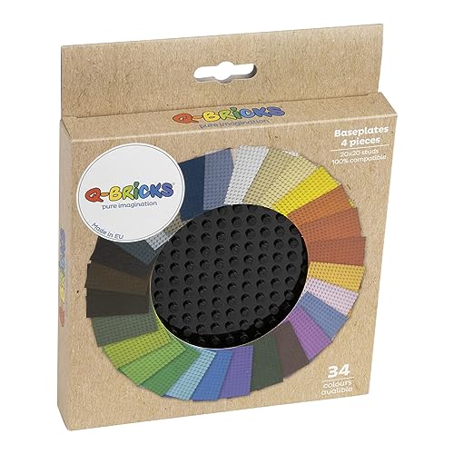 Image of Classic Baseplate - Building Kit for Toddlers & Kids - 20 x 20 Studs - 6.3 x 6.3 inches - Pack of 4 Baseplates - Compatible with Major Brands (Black)