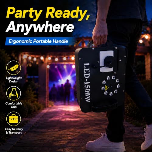 Máquina de humo vertical 1500W con control remoto DMX, luces LED RGB para escenario miniatura 5