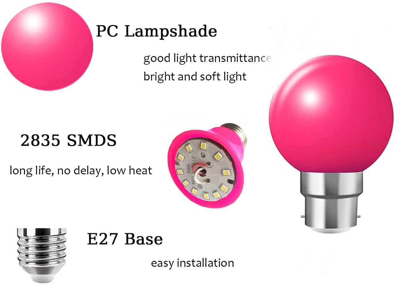 ZFQ 10 Pack B22 Bayonet Colored LED Light Bulbs 2W G45 Golf Ball Mini Globe Bulb Lighting Bulbs,Pink for Outdoor Indoor String Patio Garden Party Christmas - Image 3