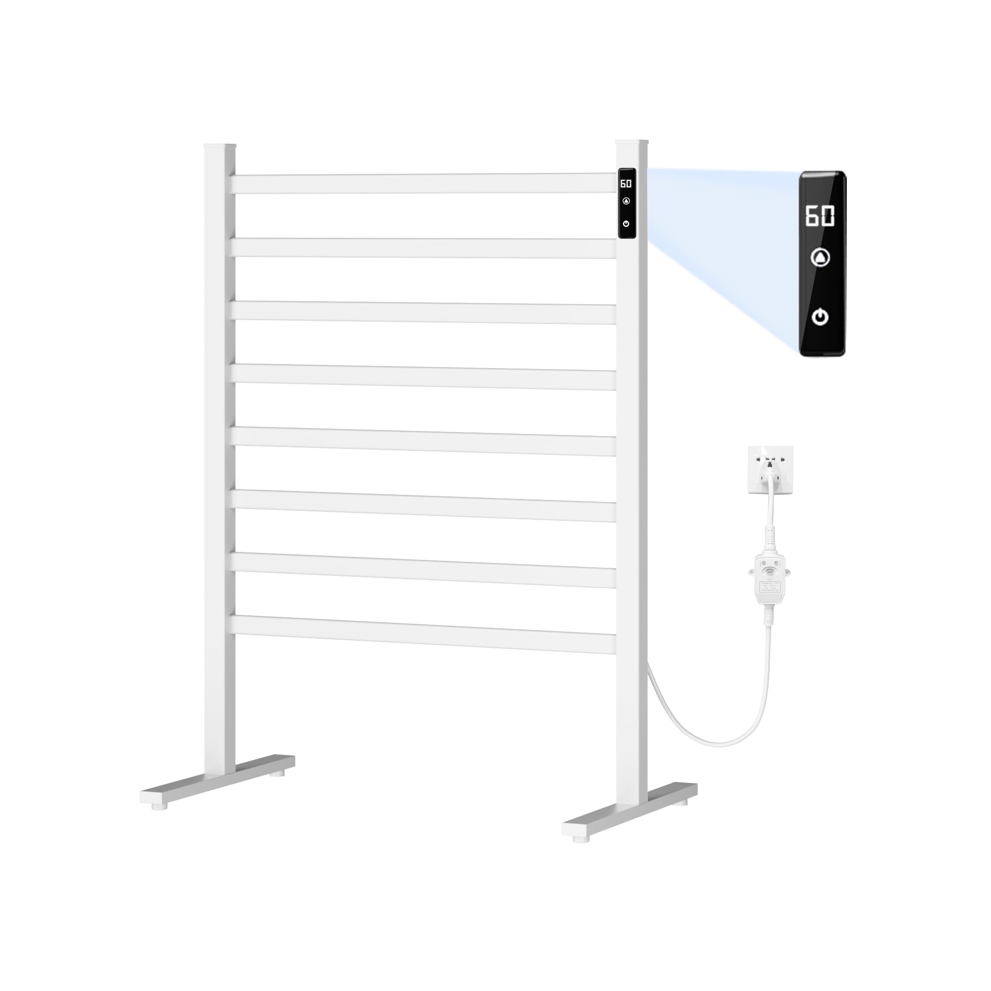 Towel Warmer Rack with Timer and Temperature Control Electric Heated Freestanding Towel Heater with Overheat Protection for Bathroom Rack with 8 Bars