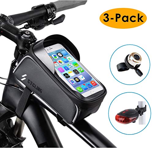 CMBro Bike Frame Bag Rear Light Bell Set, Waterproof Cycling Top Tube Bags