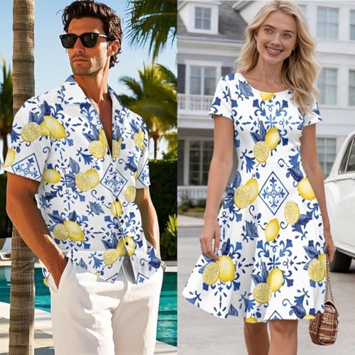 Image of AFPANQZ Couple Matching Outfit Casual Men's Button Down Shirt or Short Sleeve Summer Sundresses Dresses for Women 2026
