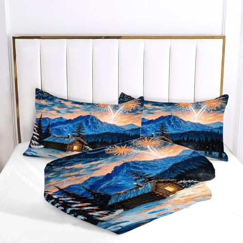 Couette 160x200 cm microfibre imprimée avec parure de lit 4 saisons - 4