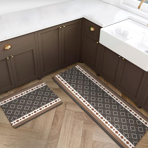 Image of Yellow Weaves- Non-Slip Kitchen Floor Mats, Water Absorbent, Rugs,Standing Rubber Mats for Kitchen, Office, Sink and Laundry Room, Moroccan (Pack of 2)