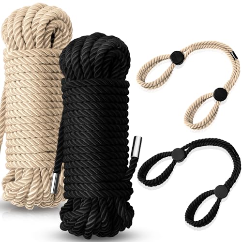 Image of Tisancy 4 Pcs Multifunctional Craft Cord Kit with 2 Soft Silk Macrame Cords and 2 Adjustable Nylon Bracelets, 32.81 ft Twisted Trim Cord for DIY Crafts and Home Decoration(Black, Beige)