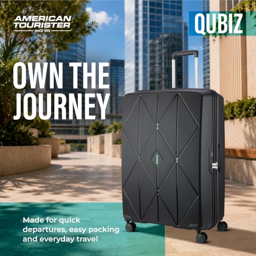 Image of American Tourister Qubiz | Check-in Trolley Bag (80 cm) | 360 8 Wheel Travel Luggage | Hard Case Polypropylene Suitcase | Recessed Combination Lock | Black /Dark Olive