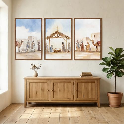 HANSILK Large Nativity Scene Wall Art, Framed Christian Painting of The Holy Family - Jesus, Mary & Joseph, for Living Room, Bedroom, Dining Room Decor - image 8