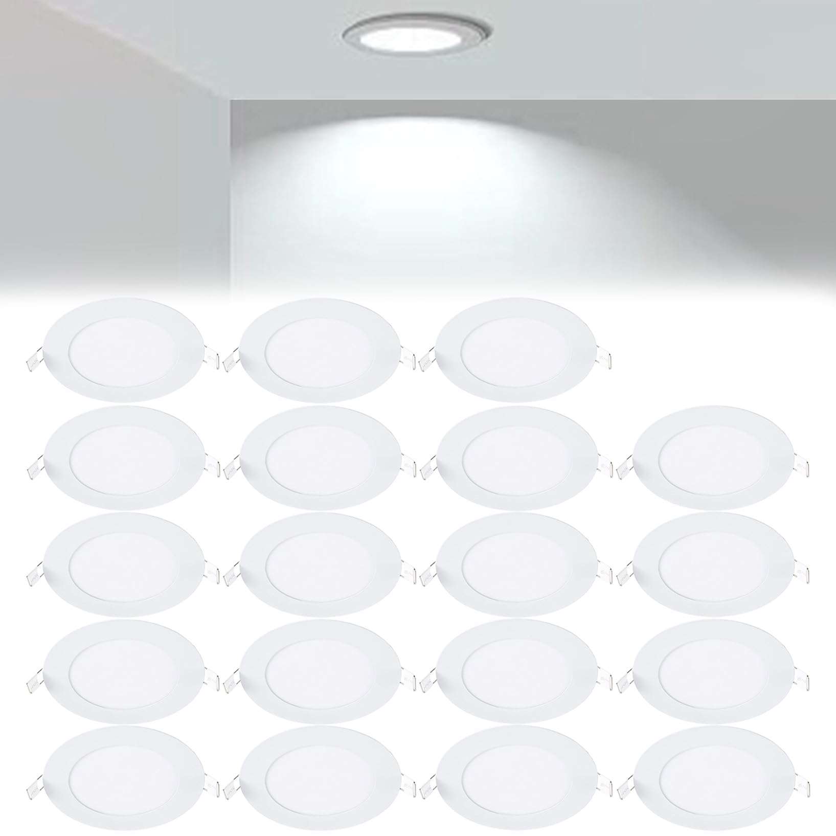 VOGHMOLD 6W Ultra Slim LED Downlight 5 inch, 6000K Recessed Ceiling Light, Cut Φ105-110mm, AC85-265V Flush Mount Spotlights Aluminum Round Panel Lights for Office Hallway, 19 Pack