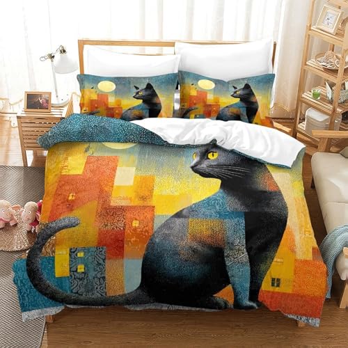 Parure de lit chat 3D microfibre contre la literie rêche - 3