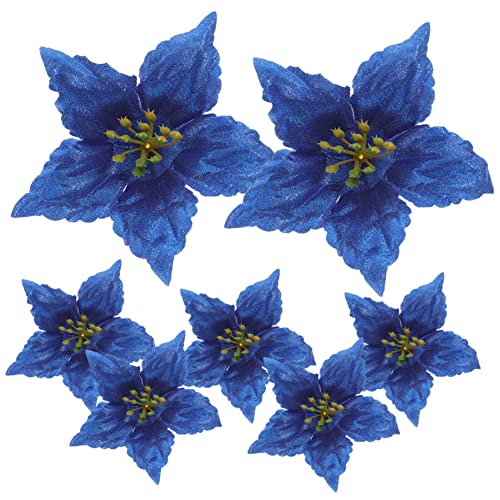 UKCOCO 7 Piezas Adorno de Flores Artificiales Decoración navideña Decoraciones navideñas al Aire Libre guirnaldas Broy Bough decoración del árbol de Navidad Educación física Azul