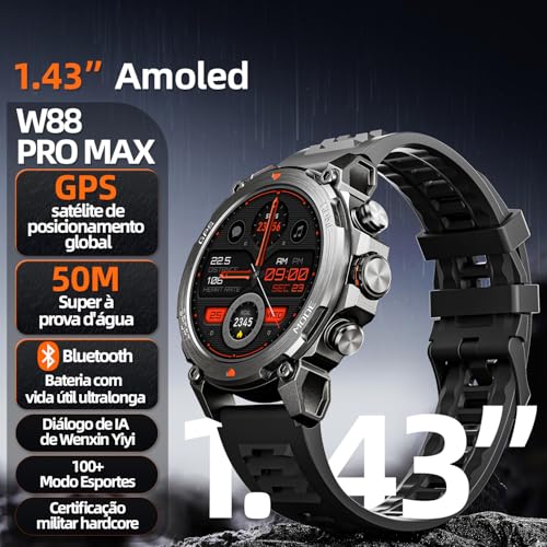 Basike Smartwatch, Relógio Inteligente Esportivo W88 Pro Max Ultra, 1.43