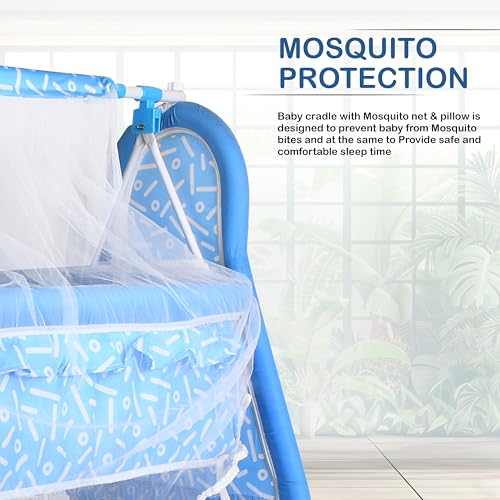 Image of Baby Cradle Swing with Polka Dot Pattern,Portable Foldable Design, Indoor Nursery Furniture (Blue 5)