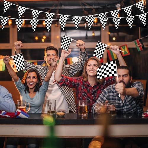 Image of AhfuLife 60 Pcs Checkered Pennant Flag Banner, Checkered String Flags Racing Flags, Small Black and White Flag Buntings for Car Race Racing Party Car Garden Street Decorationss (5.5x8.3 Inch -33 Ft)