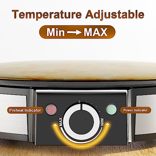 Crêpes Maker, Elektrische Crepesmaker 1200 W, Heizfläche mit Ø 30 cm, Antihaftbeschichtung, Stufenlose Temperatureinstellung, mit Teigteiler und Spatel, Für Crepes, Pancakes und Taccos – Bild 6