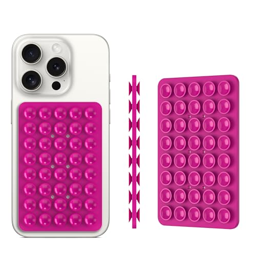Image of Double Sided Silicone Suction Phone Holder Mount, Silicon Accessory for iPhone and Android, Hands-Free Mirror Shower Phone Holder, TikTok Videos and Selfies (Combo F)