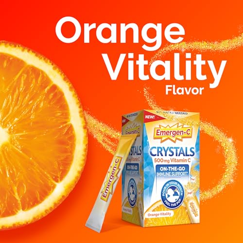 Image of Emergen-C Vitamin C 500mg, Immune Support Crystals, Orange, 56 Packets | High Potency Vitamin C, B Vitamins for Energy, Zinc and Manganese, No Water Needed, Easy Pouch Format
