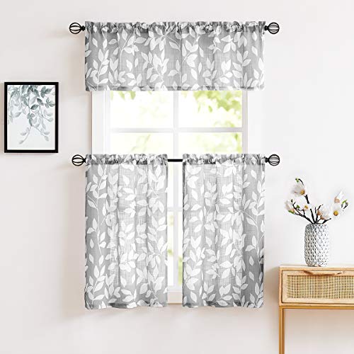 Cortinas pequeñas para sótano y ventanas cortas en juego de 2 paneles grises 8